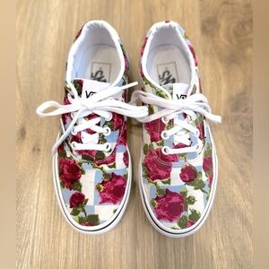 Vans Authentic Shoes Women's 6.5 Rose Floral Checkered Canvas Low Skate Sneakers